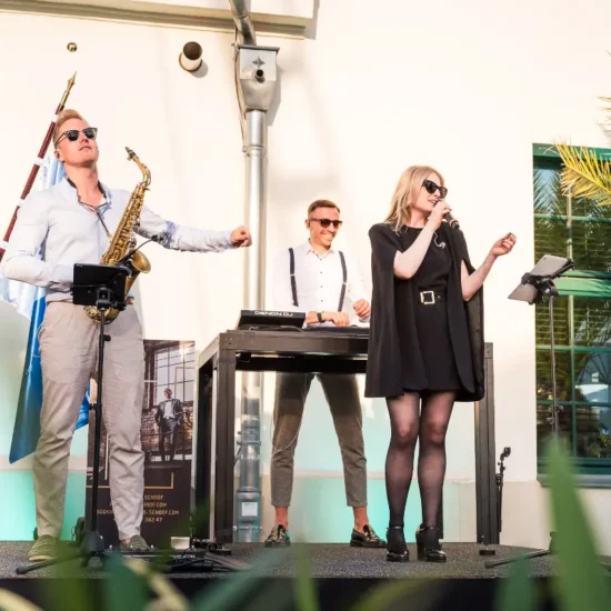 Trio mit Saxophon, DJ und Sängerin für stilvolle musikalische Untermalung beim Empfang